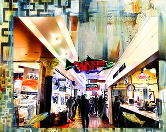 PIKE PLACE MARKET Art Print | Seattle Mixed Media Painting