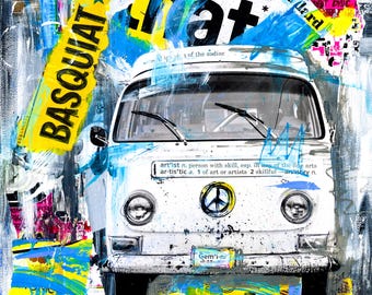 Artist Basquiat Print | Street Poster Art | Graffiti Painting | Peace Sign Bus Van