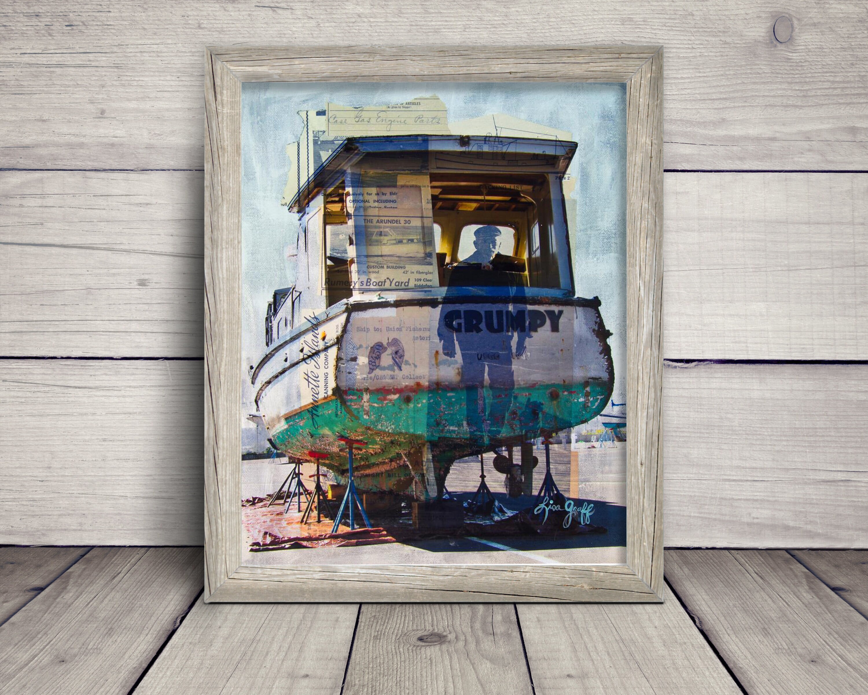 SEA CAPTAIN GRUMPY Art Print | Nautical Painting Boat Print | Beach ...