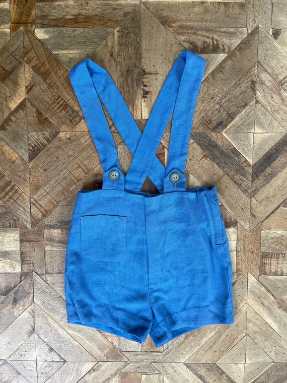 Vintage Blue Suspender Shorts - image 2