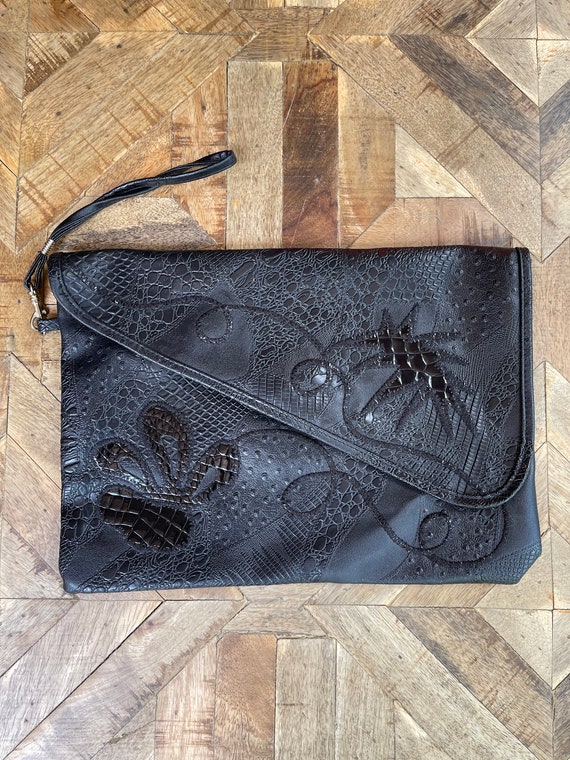 80s Leather Patchwork Clutch - image 2