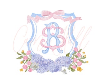Benutzerdefinierte Aquarell Hochzeitskamm - personalisiertes Monogrammwappen | Digitaler Download | Perfekt für Einladungen & Hochzeitsdeko