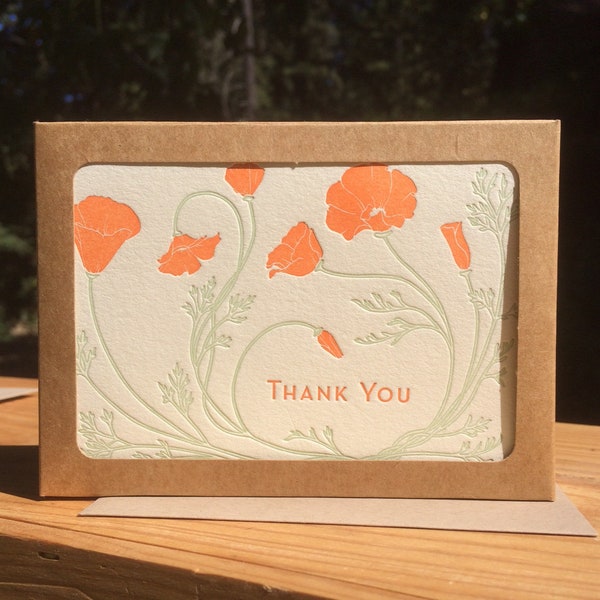 California Poppy Thank You Card Set // Letterpress Card Set