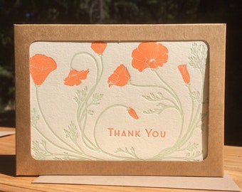 California Poppy Thank You Card Set // Letterpress Card Set