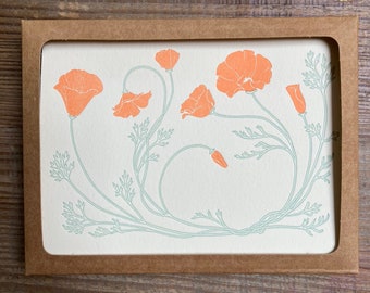 California Poppy Stationery Set // Letterpress Card Set