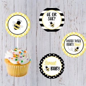 Bee Cupcake Toppers, Bee Hive Cupcake Toppers, Bumble Bee Cupcake Toppers,  Happy Bee Party, Birthday Decorations, Party Decor 