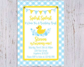 Rubber Duck Birthday Invitation BLUE