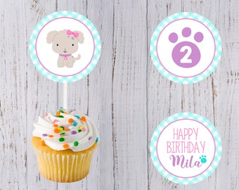 Puppy Party Birthday Cupcake Toppers