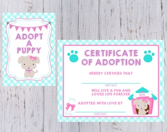 Puppy Party Adoption Certificate & Sign