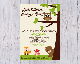 Woodland Animals Baby Shower Invitation