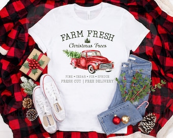 Farm Fresh Christmas Trees Shirt - Women's Christmas Shirt - Holiday Shirt Funny Christmas Shirts - Christmas Shirts for Women