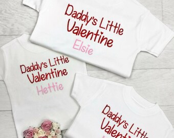 Daddy's Little Valentine! Personalised Red and Pink Girls Valentine's Day Love T-Shirt or Bodysuit