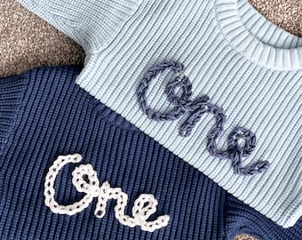 Personalised Knitted Baby Jumper: Hand-Stitched Name Keepsake