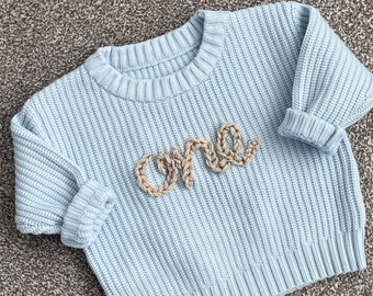 Bespoke Birthday Knitted Jumper | Baby Jumpers | Name Jumper | Keepsake Jumper | Hand Stitched