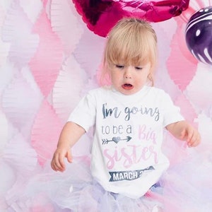 I'm Going to be a Big Sister Birth Announcement Pregnancy Reveal T-Shirt Top/Vest Glitter for Girl/Baby image 1