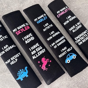 Personalised Children’s Medical Alert Seatbelt Cover: Custom Text and Icon for Autism, Deaf, Blind, Allergy Awareness image 2
