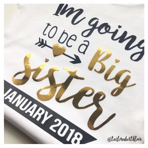 I'm Going to be a Big Sister Birth Announcement Pregnancy Reveal T-Shirt Top/Vest Glitter for Girl/Baby image 5