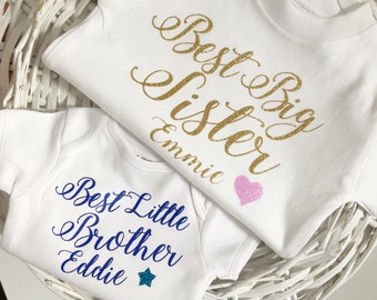Matching Best Big Brother Little Sister T-Shirts. Envelope Sleeve Bodysuit, Top, Unisex.