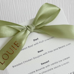 Pre-Tied Personalised Ribbon for sticking to Glasses, Name Place Settings, Invites and Decorations