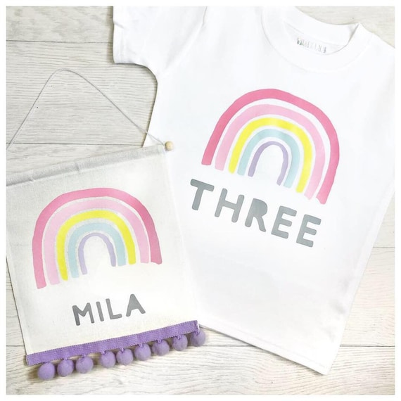 Personalised Pastel Rainbow Bedroom Decor Banner Flag Hanging Canvas With Pink Lilac Pom Poms For Childs Room Or Nursery Printed Vinyl Htv