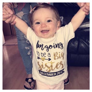 I'm Going to be a Big Sister Birth Announcement Pregnancy Reveal T-Shirt Top/Vest Glitter for Girl/Baby image 4