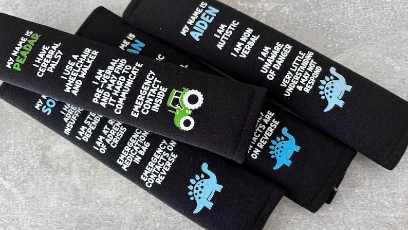 Personalised Children’s Medical Alert Seatbelt Cover: Custom Text and Icon for Autism, Deaf, Blind, Allergy Awareness image 16