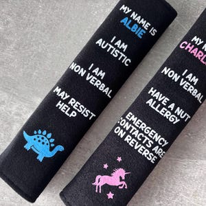 Medical Alert Personalised Car SeatBelt Covers Kids/ Adults | Autism ADHD Deaf Hearing Impaired Diabetic | SEN Safety Tool | ICE Emergency