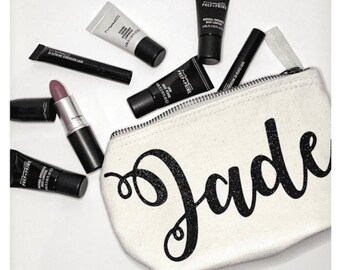 Personalised Makeup and Cosmetic Bag/Storage or for use as a pencil case - gold glitter