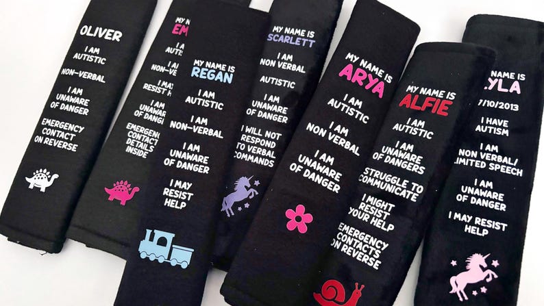 Personalised Children’s Medical Alert Seatbelt Cover: Custom Text and Icon for Autism, Deaf, Blind, Allergy Awareness image 14