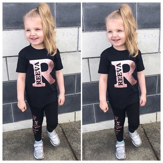 Matching PERSONALISED T-SHIRT & LEGGING Set for Toddler Girls/boys in Black  Grey or White and Rose Gold Metallic Foil Cotton -  Canada