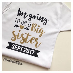 I'm Going to be a Big Sister Birth Announcement Pregnancy Reveal T-Shirt Top/Vest Glitter for Girl/Baby image 2