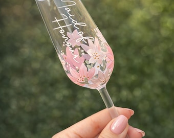 Hand Painted Personalised Champagne Flute | Floral Wedding Gift