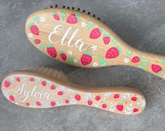 Personalised Hand-Painted Strawberry Hair Brush Custom Baby, Child & Adult Gift