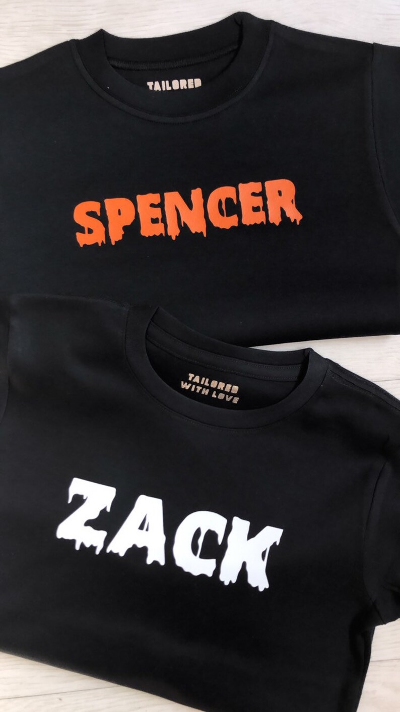 Matte Glitter PERSONALISED spooky Halloween T-Shirt for kidschildren boysgirls Monochrome Colourful