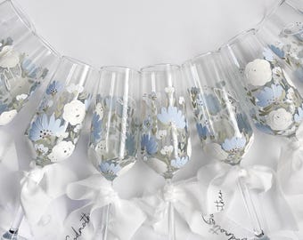 Hand Painted Personalised Champagne Flute | Floral Wedding Gift
