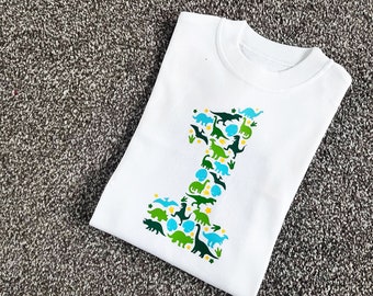 Birthday Dinosaur Themed Party T-Shirt/Top/Vest in Matte or Glitter for Girl, Boy or Baby.