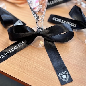 Personalised Ribbon Ties for Glasses or Name Place Settings with a Custom Logo for Business or Events