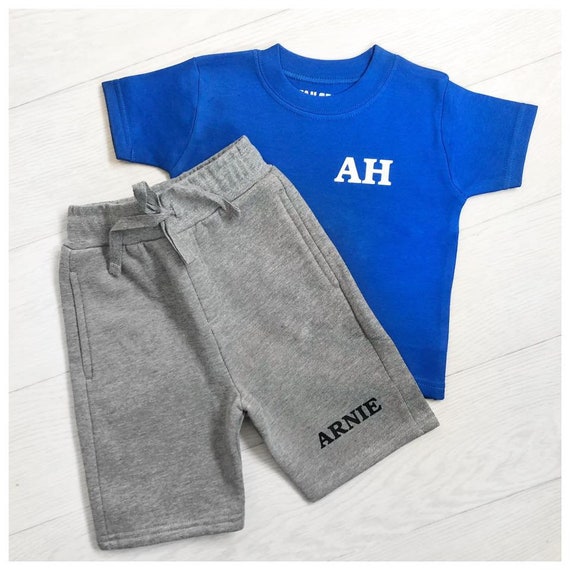 Boys Personalised Grey Shorts And Tshirt Set