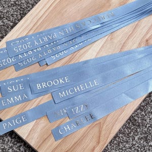 Personalised Ribbon Ties for Glasses or Name Place Settings - Metallic Print