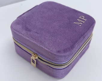 Velvet Personalised Jewellery Box, Small Travel Trinket Case, Bridesmaid Gift