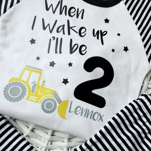 Personalised Birthday Eve When I Wake Up Boys Digger/Tractor and Farmyard Themed. Long Sleeve Red Striped for Sleepovers image 5