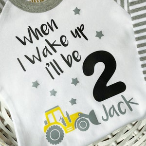 Personalised Birthday Eve When I Wake Up Boys Digger/Tractor and Farmyard Themed. Long Sleeve Red Striped for Sleepovers image 3