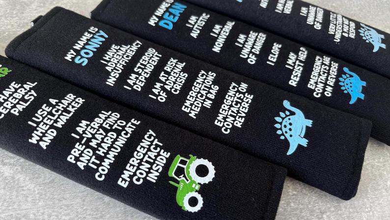 Personalised Children’s Medical Alert Seatbelt Cover: Custom Text and Icon for Autism, Deaf, Blind, Allergy Awareness image 17