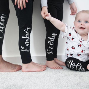 Printed Personalised Leggings in a swirly metallic, matte, rainbow or leopard font for dancing/dance/gymnastics/casual - rose gold