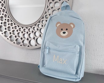 Personalised Teddy Bear Kids School Mini Backpack/Rucksack - Pink, Navy, Black, White, Grey or Baby Blue.