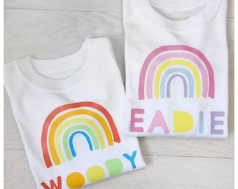 Pastel RAINBOW T-Shirt/Top/Vest in Matte or Glitter for Girl, Boy or Baby. Personalised with a name, age or word/quote.