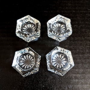 Set von 4 antiken EAPG Facettierten offenen Salzkellern, Dips, Geschirr Waben klar, um 1870 - 1910