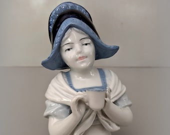 アンティーク ドイツ磁器 ハーフドール ピンクッション人形 ボンネット少女 アンティーク ドイツ磁器 ハーフドール ピンクッション人形