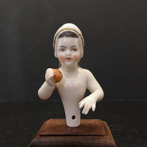 Antique Dressel & Kister Half Doll, Pincushion Doll, Demi Figurine, Tee Puppee, Collectible Antique Doll, Porcelain Doll, Made in Germany