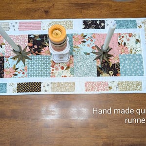 Handmade Quilted Table Runner, Reversible, Cottage Core Patchwork 100% Cotton, UNIQUE Table Linen, Made in USA, Buffet, Breakfast Bar Decor